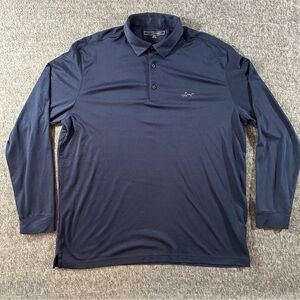 Greg Norman XL Tall Long Sleeve Navy Blue Performance Polo Shark Logo Golf